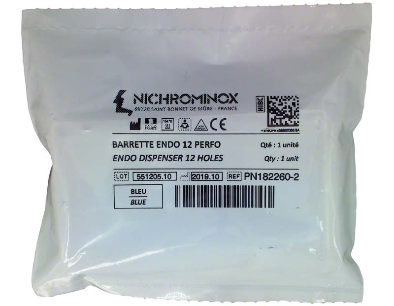 Endo Dispenser 12 Löcher Blau in transparenter Verpackung.