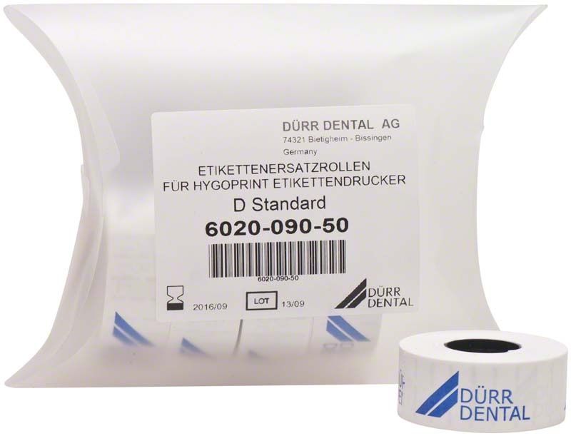 Ersatzrolle für Hygoprint Etikettendrucker von Dürr Dental mit Verpackung.