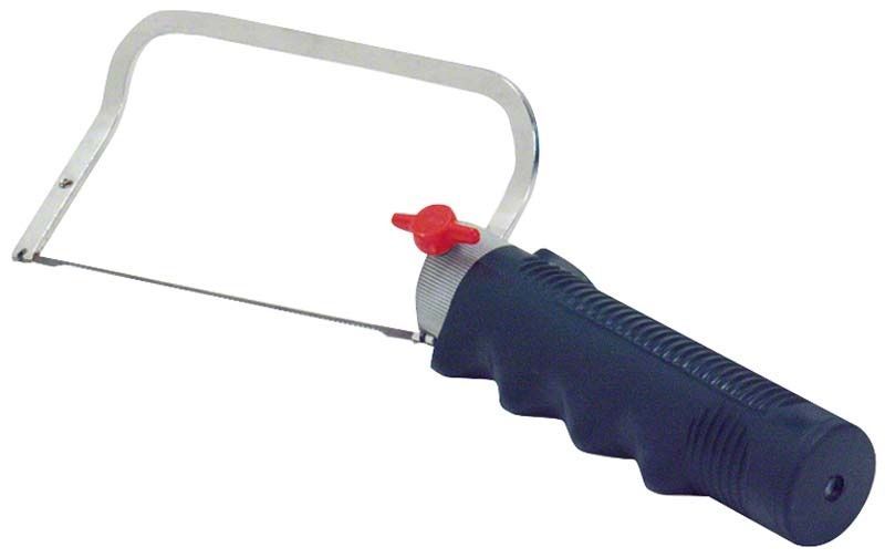 Pindex Handsäge mit ergonomischem Griff und abgewinkeltem Sägebogen.