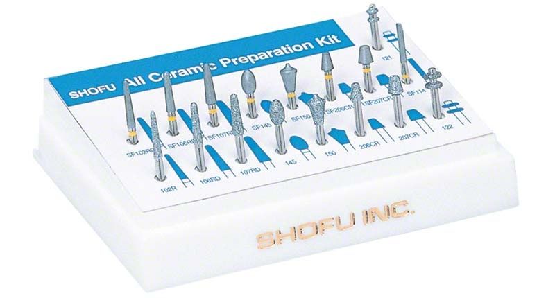 All Ceramic Preparation Kit Diamant FG für Zahnpräparationen auf weißem Hintergrund.