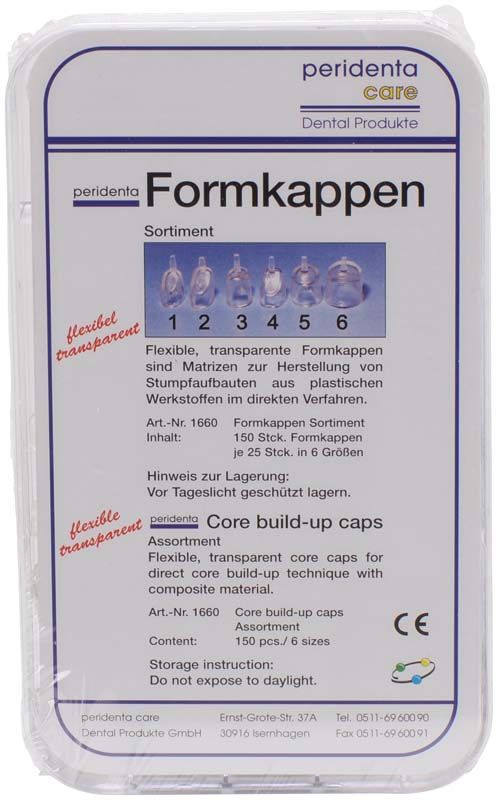 Formkappen Set Gr. 1-6 von Peridenta Care in Verpackung.