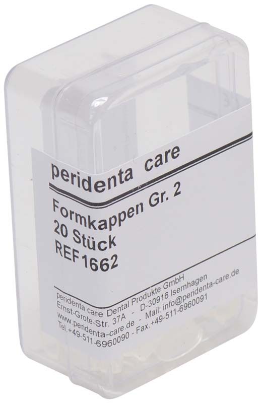 Klarsichtverpackung mit 20 Formkappen Gr. 2, peridenta care.