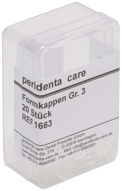Formkappen Gr. 3 Verpackung mit 20 elastischen, transparenten Kappen.