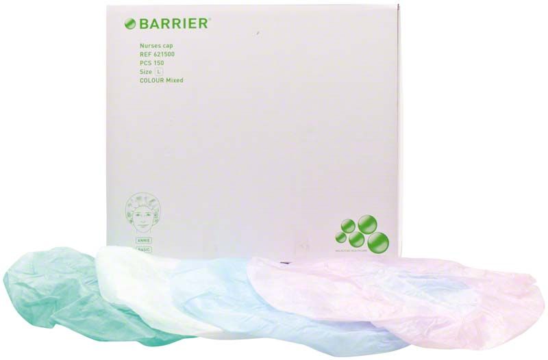 OP-Hauben in verschiedenen Farben vor Verpackung von Barrier.