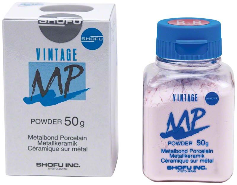 Vintage MP Dentin 50g B1B Pulver in blau-weißer Verpackung.