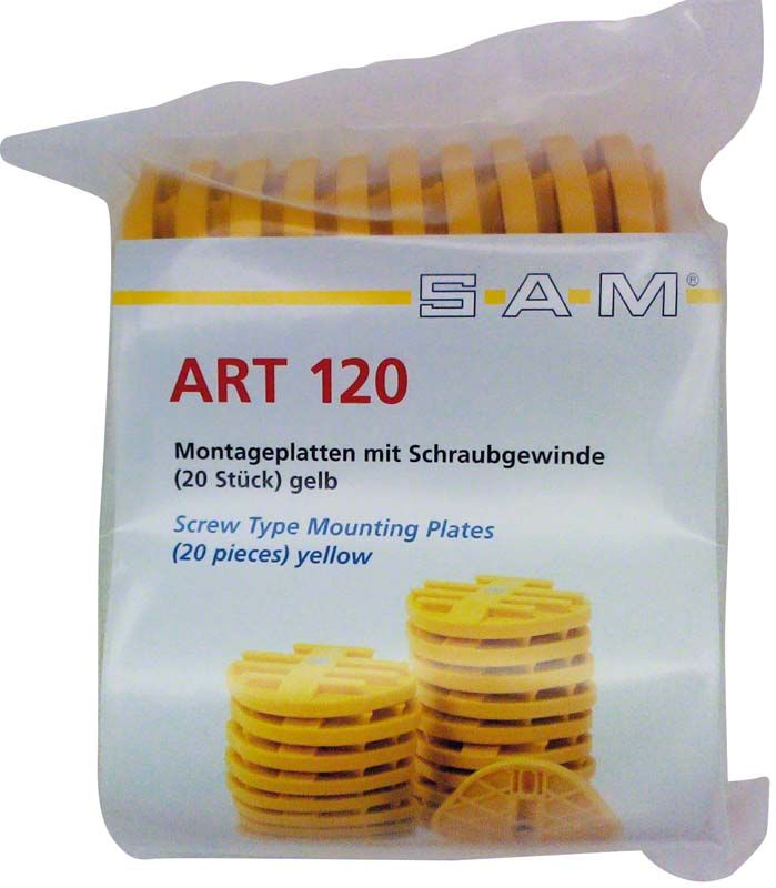 Montageplatten Schraubgewinde, gelb, 20 Stück, in Originalverpackung.