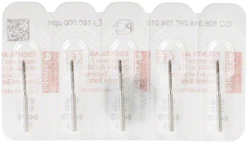 Diamantenschleifer FG 879 010 in Blisterverpackung für Zahnmedizin.