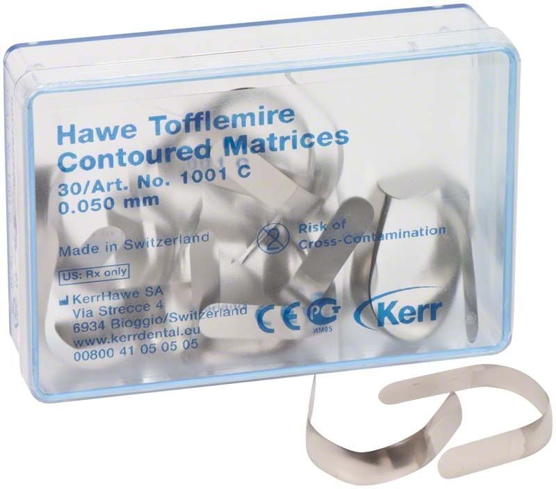 Hawe Tofflemire Matrizen 1001C/30 in transparenter Verpackung.