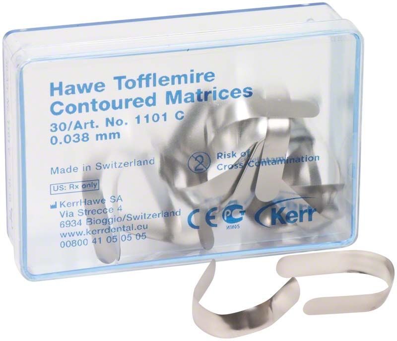 Hawe Tofflemire Matrizen 1101C/30 in transparenter Verpackung.