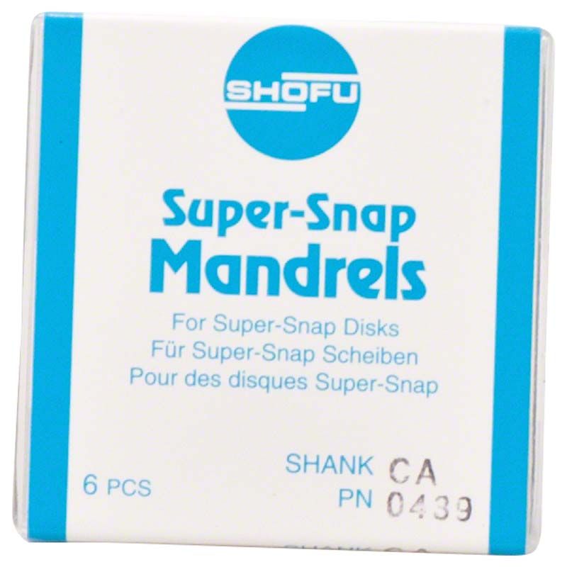 Super-Snap Mandrell W-Schaft Verpackung mit blauem Logo und Text.