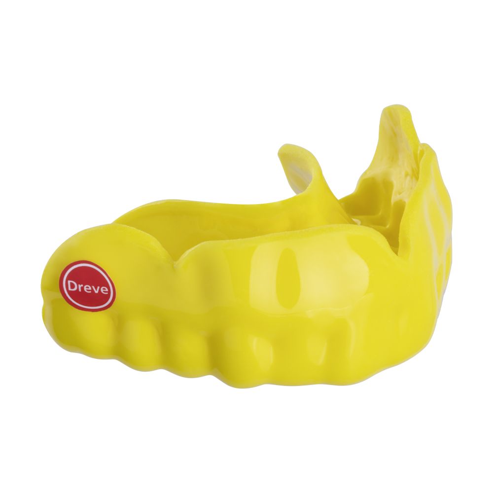 Gelber Zahnschutz Drufosoft®colour 120x3mm mit Dreve-Logo.