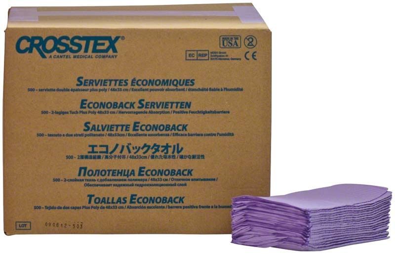 Crosstex Patientenservietten in lavendelfarbener Einwegverpackung, 500 Stück.