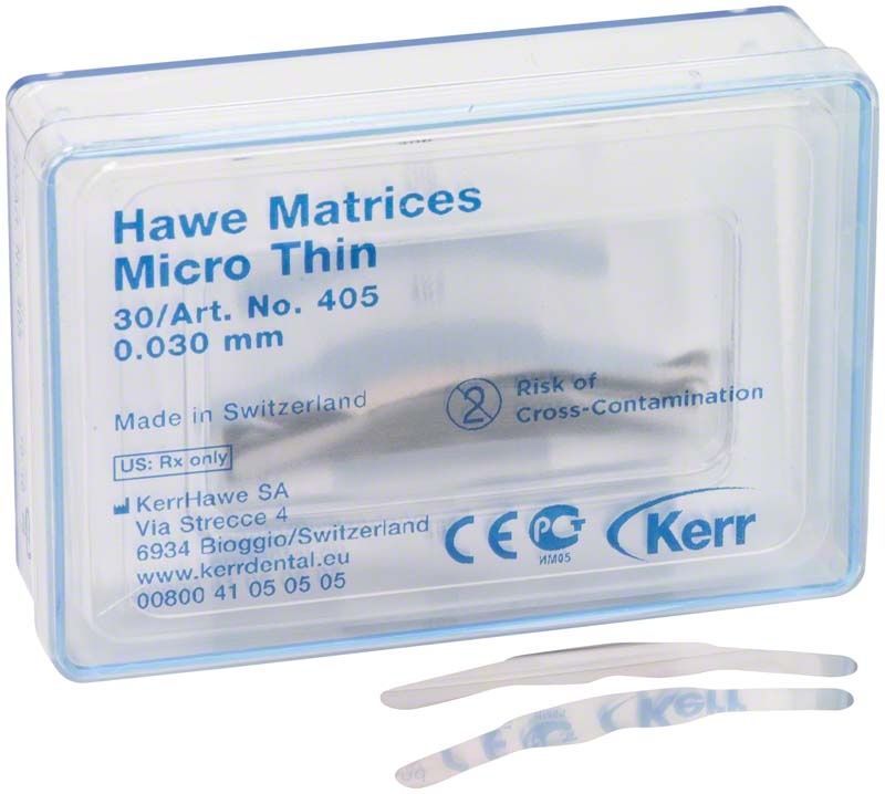 Hawe Matrizen mikrodünn Nr. 405 in transparenter Verpackung.