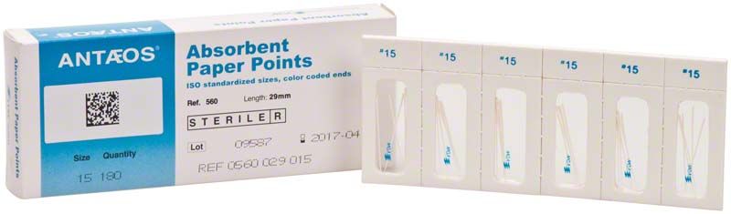 Sterile Papierspitzen Tap.02 ISO 015 in Blisterzellenverpackung.