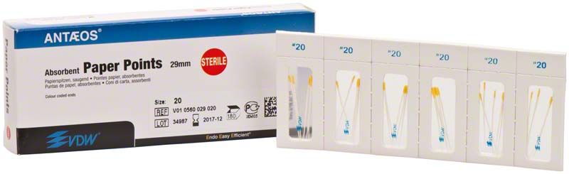 Sterile Papierspitzen ISO 020 in Blisterzellen, Verpackung von Medic-Star.