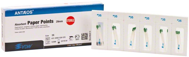 Sterile Papierspitzen Tap.02 ISO 035 in Blisterverpackung.