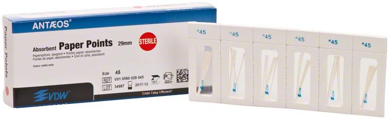 Sterile Papierspitzen ISO 045 in Blisterverpackung für Endodontie.