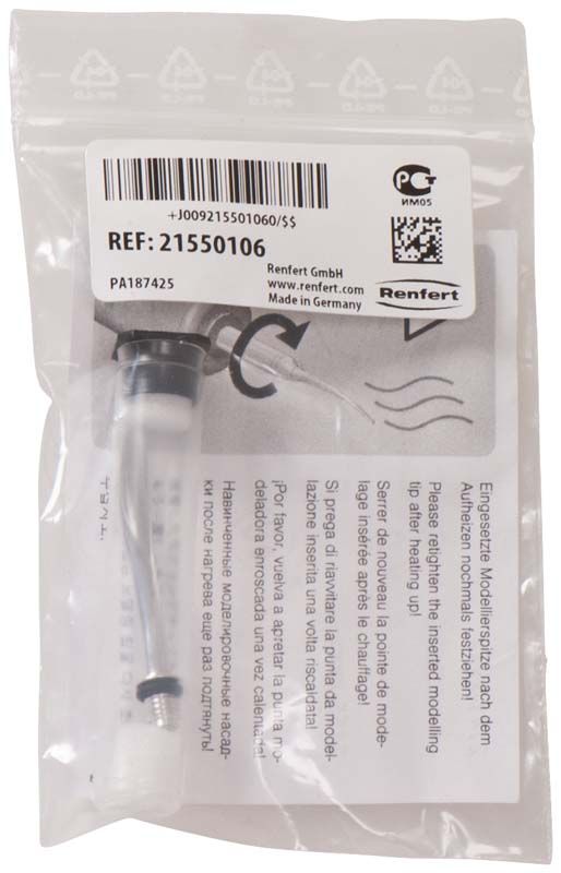 Modellierspitze für Waxlectric, verpackt in durchsichtiger Kunststofftüte mit Etikett.