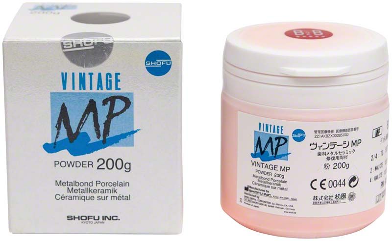 Vintage MP Dentin 200g Dose neben Verpackung mit Produktinformationen.
