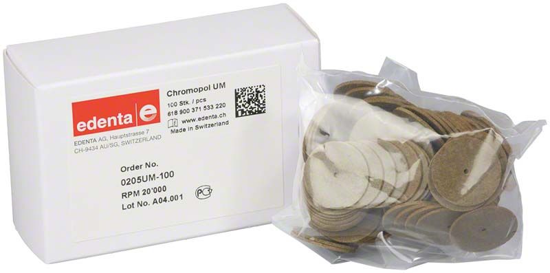 ChromoPol Polierer braun Rad klein in Verpackung mit Etikett.