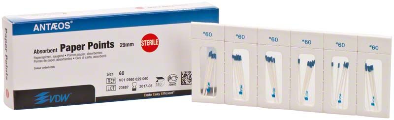 Sterile Papierspitzen 60er Packung mit fünf Blisterzellen.