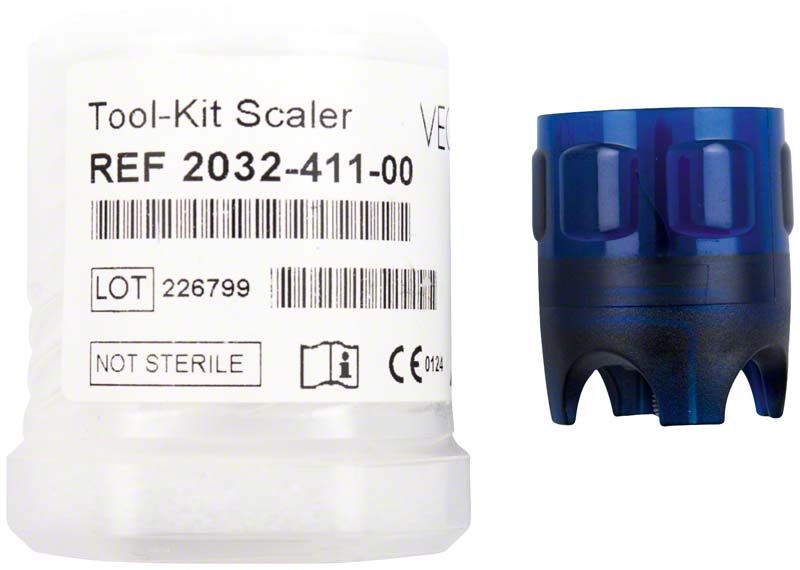 Tool-Kit Scaler Vector® P1 mit blauer Griffkappe und Verpackungsetikett.
