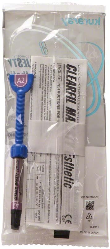 Klarfil Majesty Esthetic Spritze A2 in Verpackung mit Gebrauchsanweisung.
