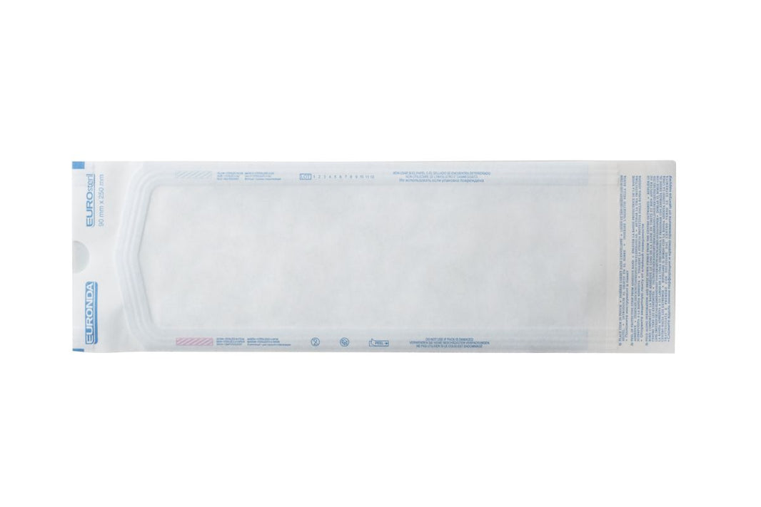 Sterilisationsverpackung Eurosteril Beutel 90 x 250mm mit selbstklebendem Verschluss.