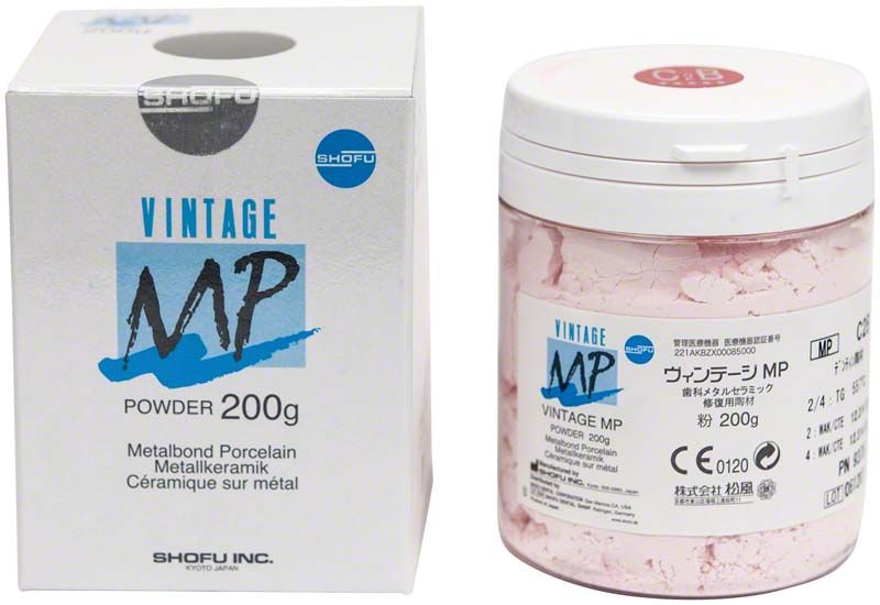 Vintage MP Dentin 200g Pulververpackung und Dose mit Produktdetails.