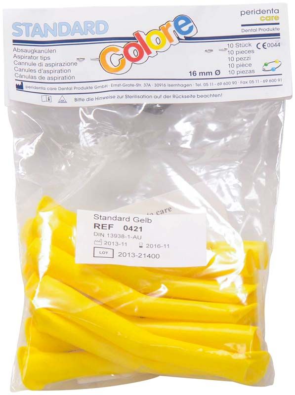 Absaugkanülen standard colore gelb, 10 Stück im Beutel.