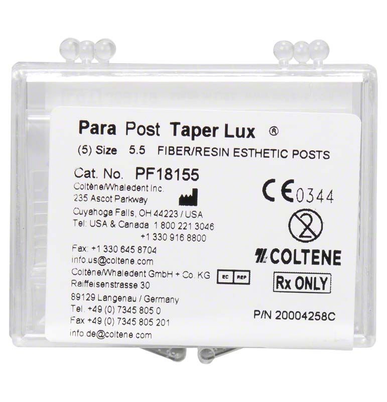 ParaPost® Taper Lux Wurzelstifte Gr. 5.5 in transparenter Verpackung.