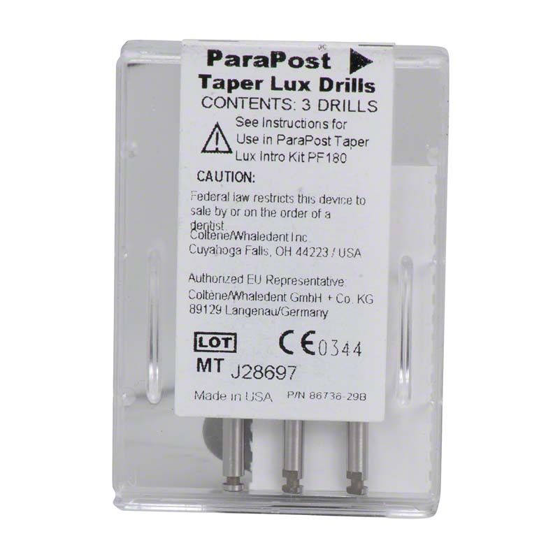 ParaPost Taper Lux Bohrer Gr. 4.5 in Kunststoffverpackung mit Beschriftung.