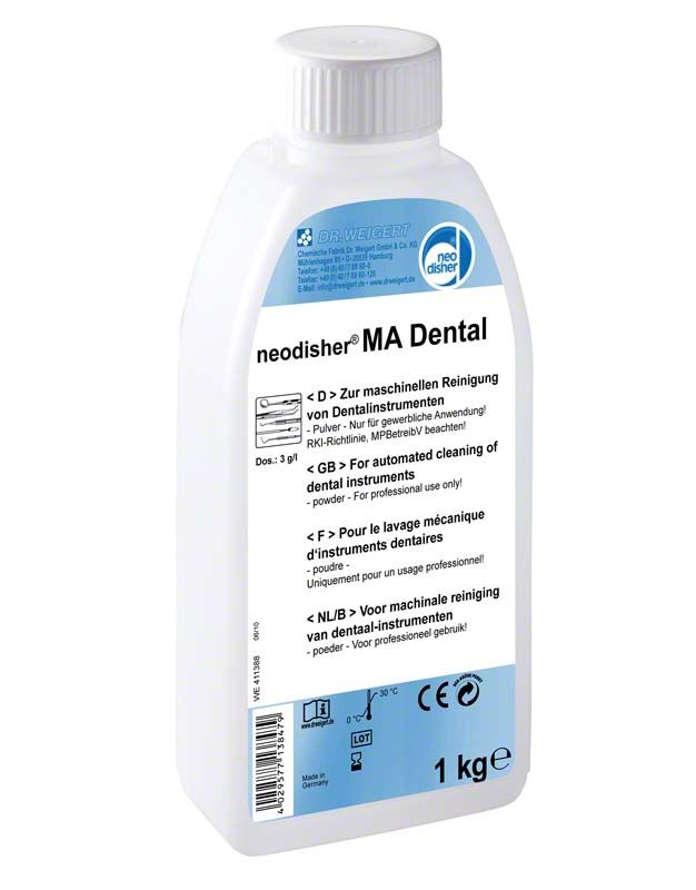 Alkalischer Reiniger neodisher® MA Dental 1 kg in weißer Flasche.