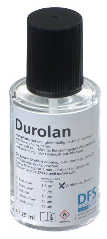 Durolan Verdünnerflasche mit Etikett und Dosierkappe, 25 ml.