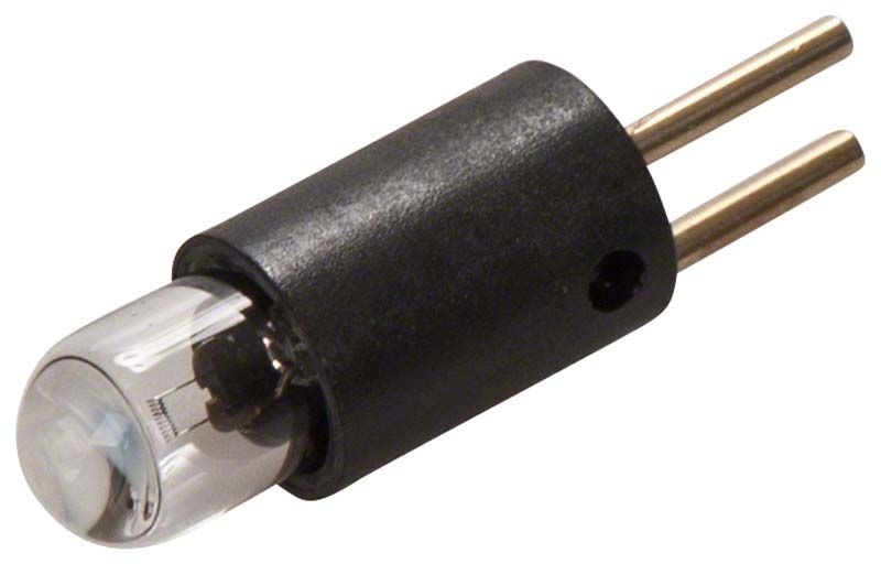 Ersatzlampe für FLEX Micro Motor mit schwarzem Gehäuse und zwei Stiften.