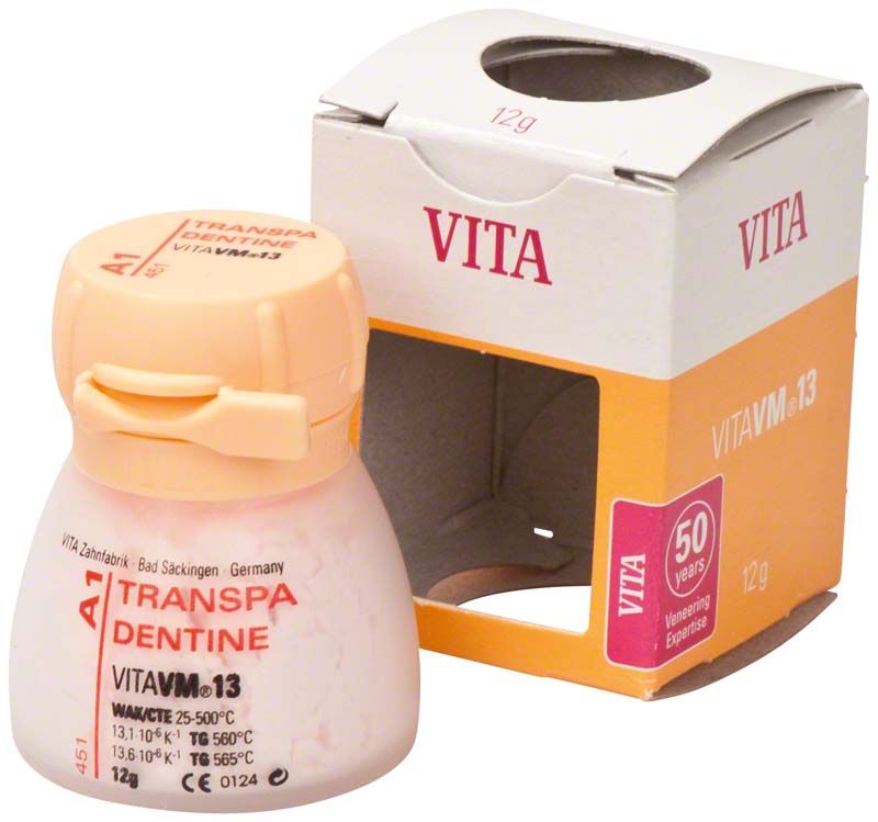 VM13 Transpa Dentin A1 Pulver, 12g, mit Verpackung.