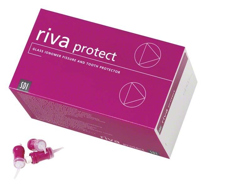 Rosa Verpackung der Riva Protect Kapseln mit Glas-Ionomer Fissuren- und Zahnschutz.