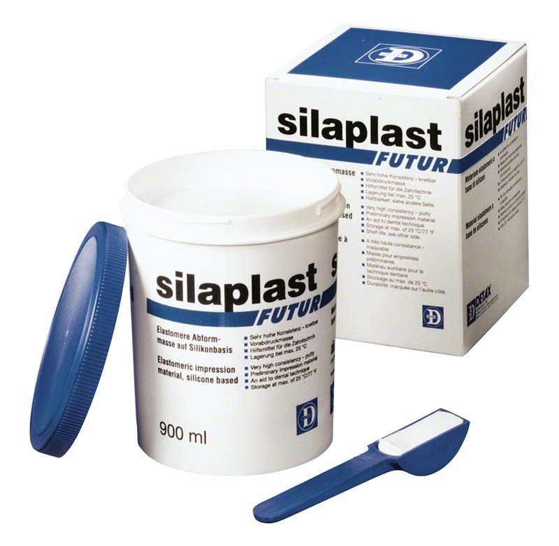 Silaplast Futur 900ml Dose mit geöffnetem Deckel und Verpackung.