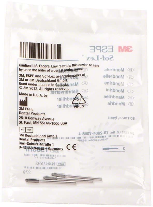 Sof-Lex™ Mandrelle HP in steriler Verpackung mit Produktinformationen.