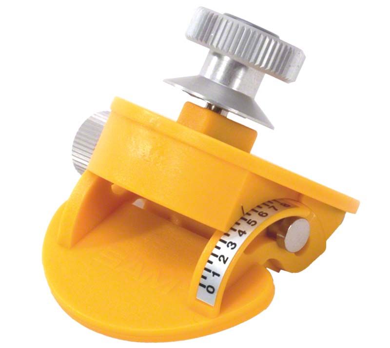 Einstellbarer gelber Inzisaltisch mit Skala und Metallknöpfen.