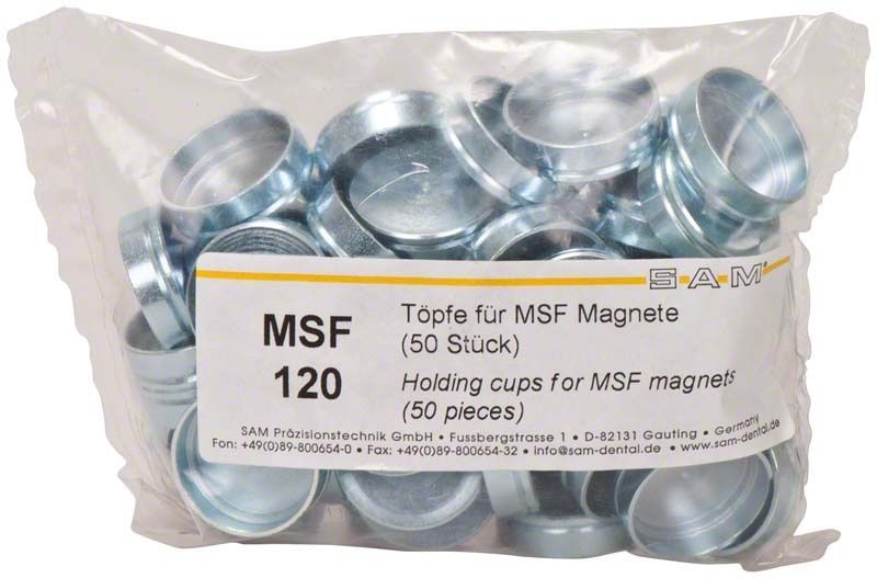Töpfe für MSF Magnete in transparenter Kunststoffverpackung.