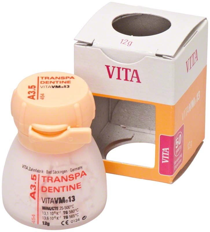 VM13 Transpa Dentin A3,5 in 12g Dose mit Verpackung.