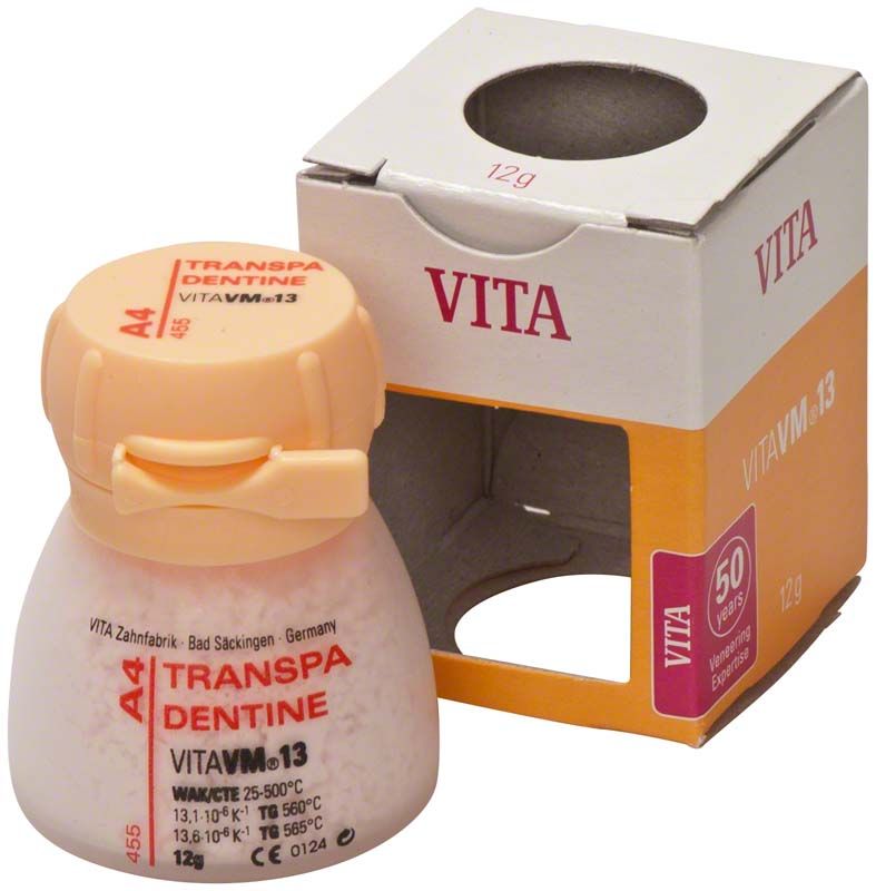 VM13 Transpa Dentin A4, 12g Dose mit geöffneter Verpackung.