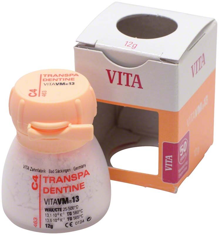 VM13 Transpa Dentin 12g C4 Zahnersatzmaterial mit Verpackung.