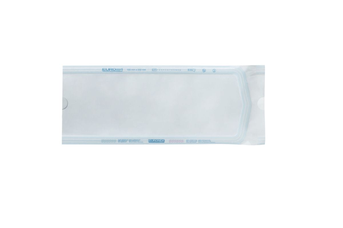 Sterilisationsverpackung Eurosteril Beutel 100 x 250mm aus medizinischem Papier.