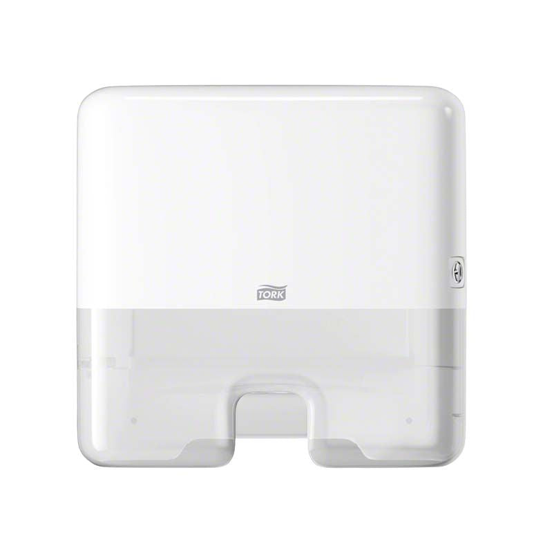 Tork Elevation Handtuchspender Interfold Mini H2 in Weiß, frontale Ansicht.