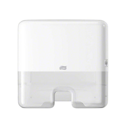 Tork Elevation Handtuchspender Interfold Mini H2 in Weiß, frontale Ansicht.