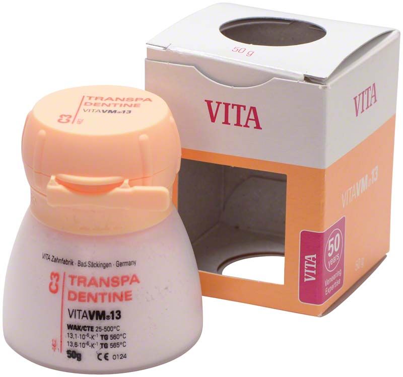 VM13 Transpa Dentin 50g C3 in geöffneter Verpackung.