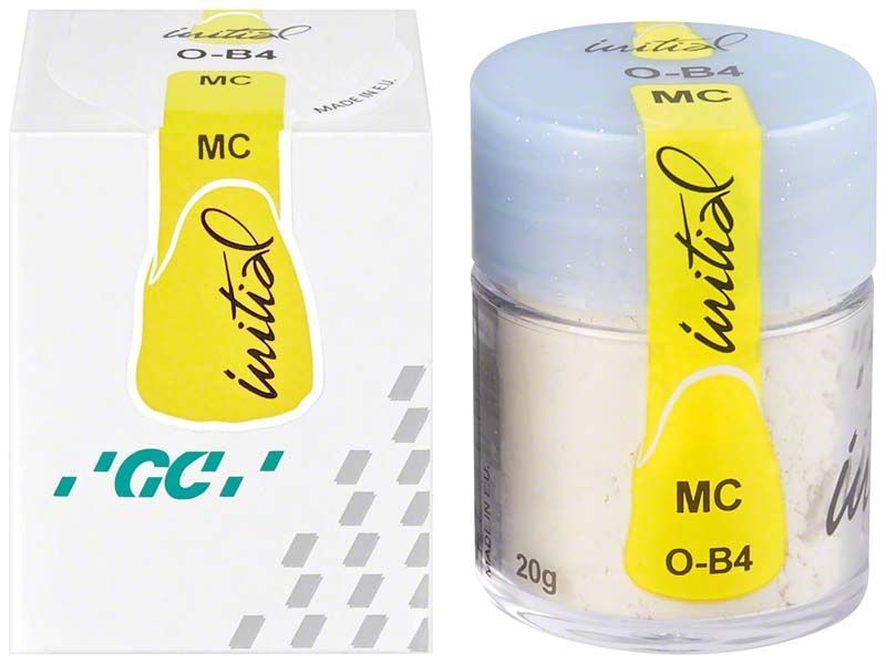 GC Initial MC Pulver Opaque 20g O-B4 mit Verpackung und Behälter.