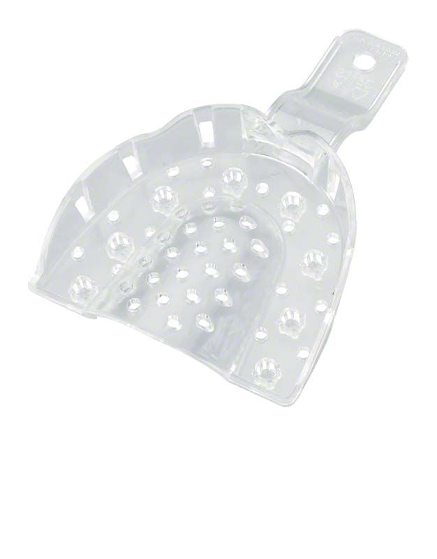Transparenter dentaler Abformlöffel mit Retentionskörbchen-Technologie.